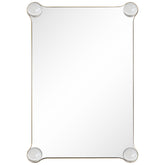 "Elegance Rectangular Wall Mirror", 27"x39" Featuring 3" Half Sphere Corner Glass Embellishment, on Gold Iron Frame