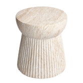 Fluted Travertine Stone Finish Italian Design MGO Side Accent Table, size 14.6"x14.6"x17", perfect for both indoor and outdoor settings.
