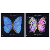 "Monarch Elegance Set" Crystallus Epoxy Coated Wrapped Glossy Butterfly Canvas Wall Art with Heavy Acrylic Crystal Shards Embellishments, Gold Foil Accents