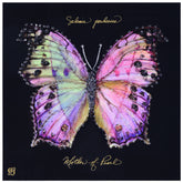 "Pink Monarch Elegance", a stunning 24"x24"x1.5" Crystallus Epoxy Coated Gallery Wrapped Canvas featuring heavy acrylic crystal shard embellishments, gold hand-painted glitter, colored diamond crystal