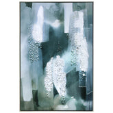 "Silver Mist I", a stunning 32"x48"x1.4" Crystallus Epoxy Coated Gallery Wrapped Canvas featuring heavy acrylic crystal shard embellishments, silver foil accents, and a brushed silver PS frame, colored diamond crystal