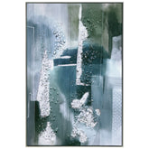 "Silver Mist II", a stunning 32"x48"x1.4" Crystallus Epoxy Coated Gallery Wrapped Canvas featuring heavy acrylic crystal shard embellishments, silver foil accents, and a brushed silver PS frame, colored diamond crystal