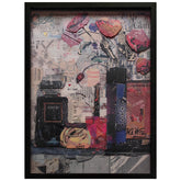 Flower Power - Hand-Made Dimensional Art Collage, Under Glass, Encased on a Black Shadowbox Frame