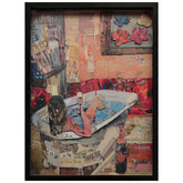 This Calls for Champaigne - Hand-Made Dimensional Art Collage, Under Glass, Encased on a Black Shadowbox Frame