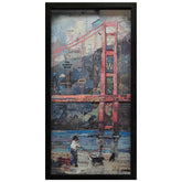 Golden Gate Bridge - Hand-Made Dimensional Art Collage, Under Glass, Encased on a Black Shadowbox Frame