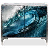 "Sapphire Sea" Reverse Printed Beveled Art Glass Console Table - Next ETA 9/22/2025