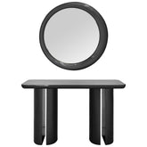 Modern and Curvilinear High Gloss Black Lacquer Mirror and Console Set