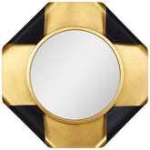 Round Wall Mirror on Gold Foiled Octagon with Curled Metal Frame