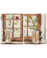 "Timeless Serenity I & II" Vase by the Window on Gold Metallic Shagreen Wrapped Canvas Wall Art Set, each sized 48"x36"