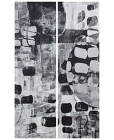 "Monochrome Abstract I & II", Black & White Artwork on Silver Shagreen Wrapped Canvas Wall Art Set, sized 72"x22"