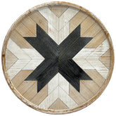 Rustic Starburst - Handcrafted Round Wood Wall Art with Intricate Geometric Patterns and Natural Textures
