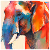 "Vibrant Majesty I" Elephant Frameless Free Floating Reverse Printed Tempered Art Glass Wall Art