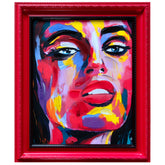 "Vivid Elegance" Chromatic Hand Painted Embellished Giclee Portrait Canvas Wall Art with Baroque Frame