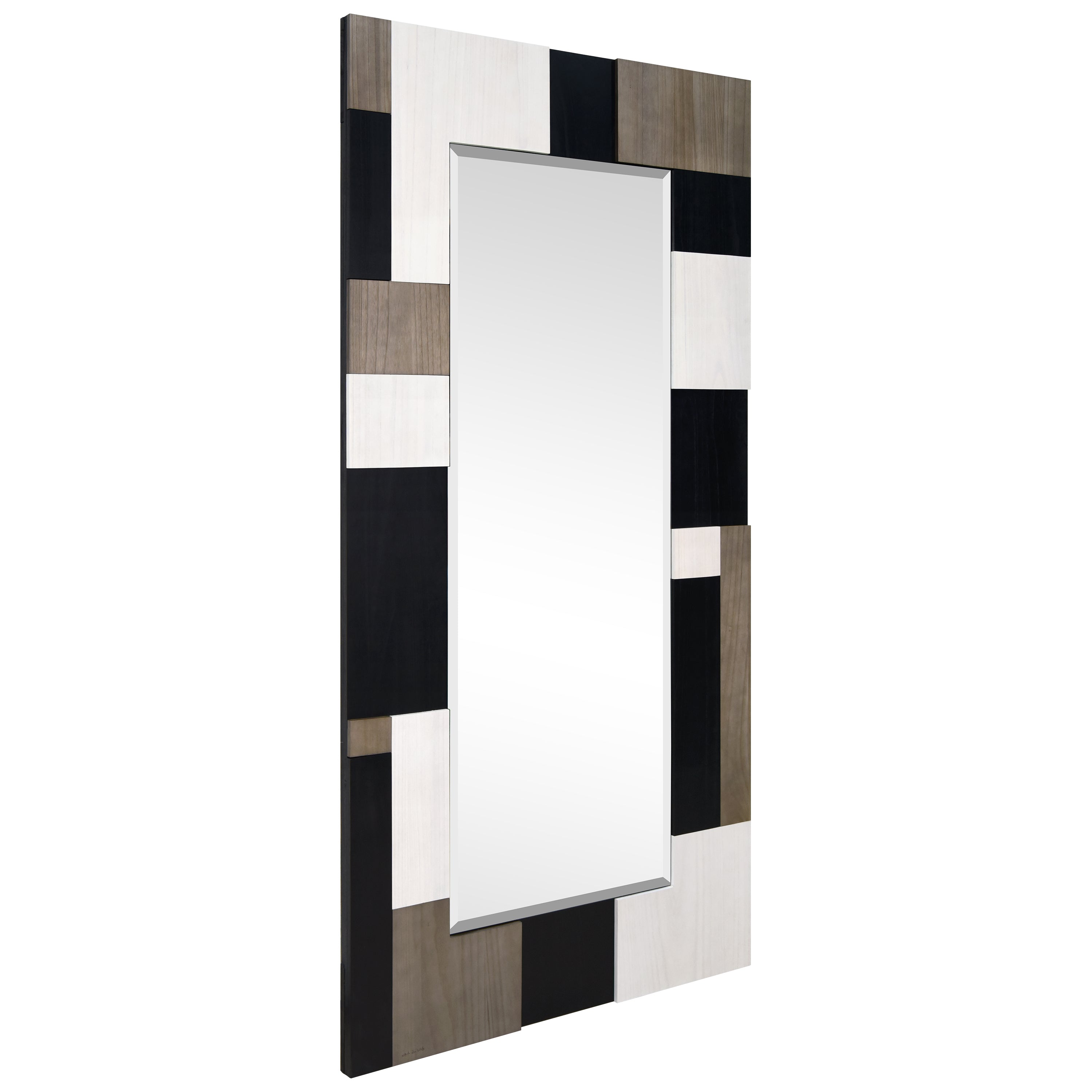 "Geometric Blocks" Hand Made Solid Paulownia Wood Beveled Leaner Mirror size 80" x 40"