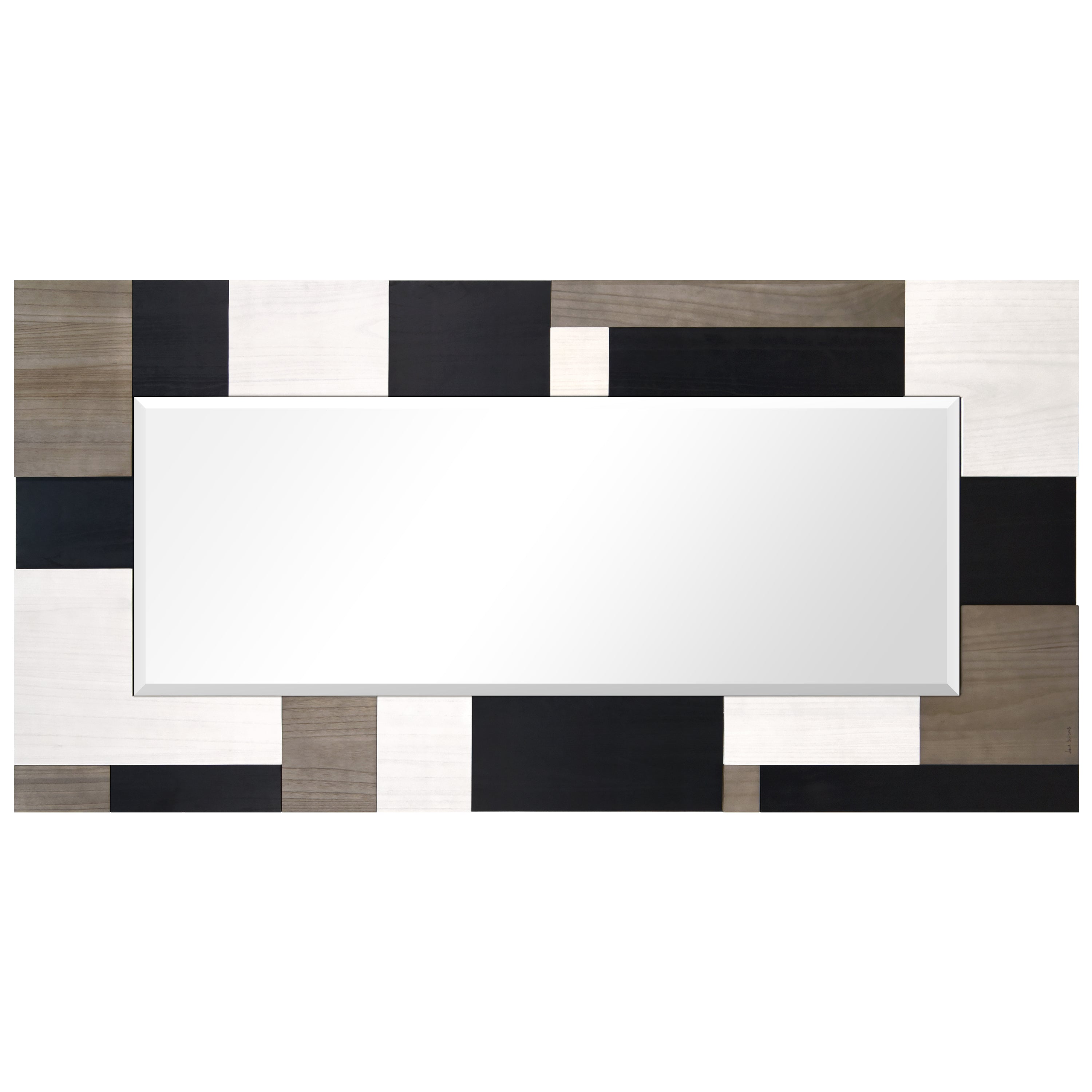 "Geometric Blocks" Hand Made Solid Paulownia Wood Beveled Leaner Mirror size 80" x 40"