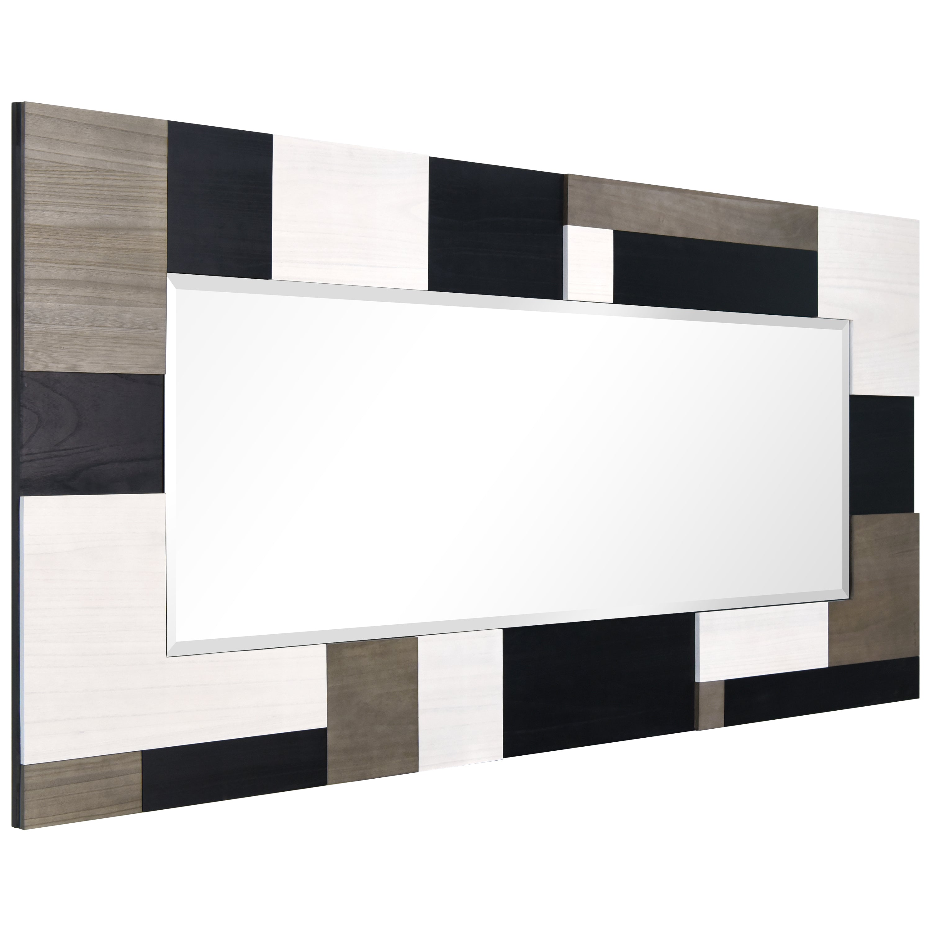 "Geometric Blocks" Hand Made Solid Paulownia Wood Beveled Leaner Mirror size 80" x 40"