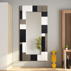 "Geometric Blocks" Hand Made Solid Paulownia Wood Beveled Leaner Mirror size 80" x 40"