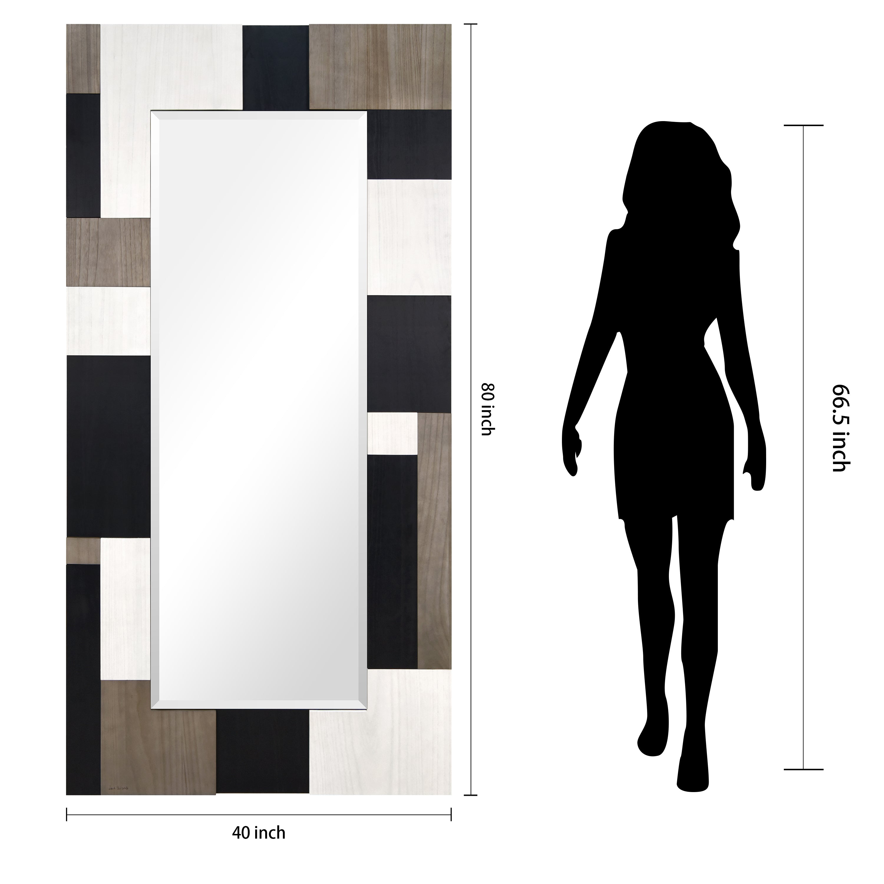 "Geometric Blocks" Hand Made Solid Paulownia Wood Beveled Leaner Mirror size 80" x 40"