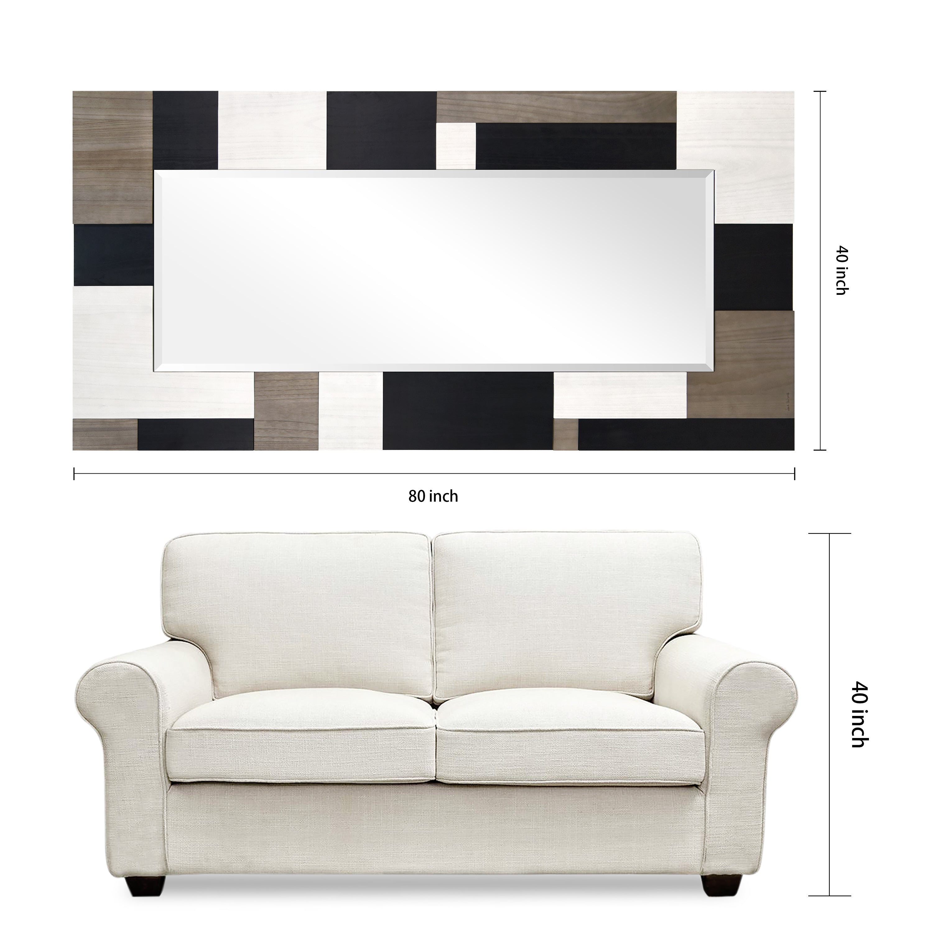 "Geometric Blocks" Hand Made Solid Paulownia Wood Beveled Leaner Mirror size 80" x 40"