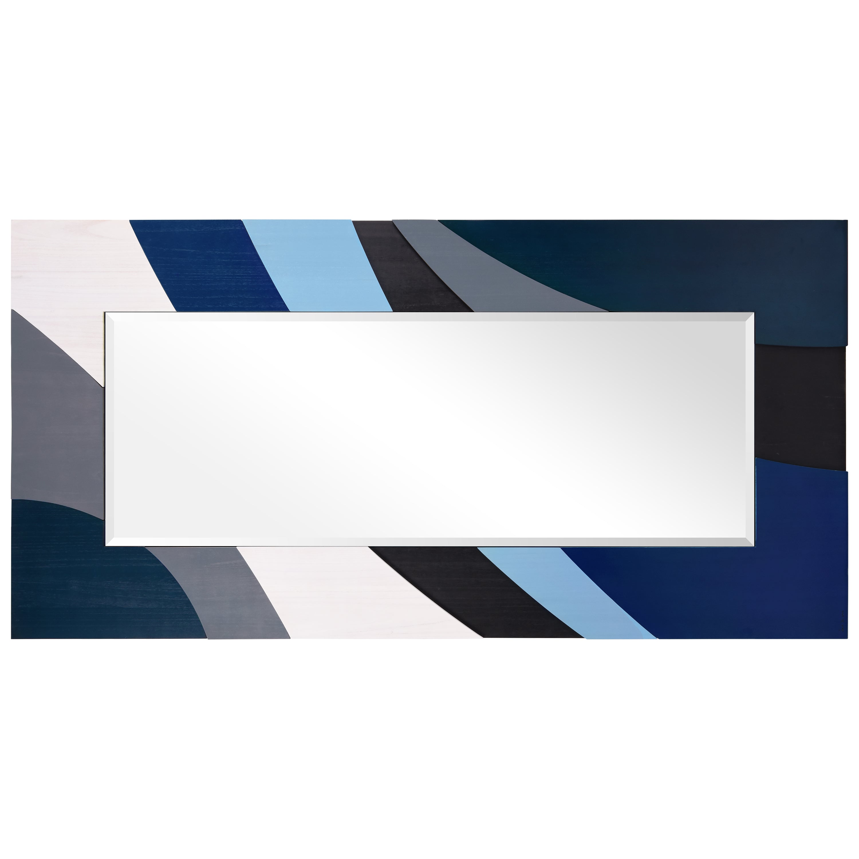"Blue Waves" Hand Made Solid Paulownia Wood Beveled Leaner Mirror size 80" x 40"