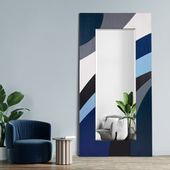 "Blue Waves" Hand Made Solid Paulownia Wood Beveled Leaner Mirror size 80" x 40"
