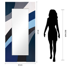 "Blue Waves" Hand Made Solid Paulownia Wood Beveled Leaner Mirror size 80" x 40"