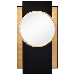 "Modern Elegance Gold and Black Wall Mirror", 37"x65", Beveled Center Round Mirror Featuring a  Black and Gold Foiled Iron Frame