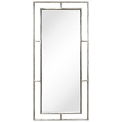 "Antique Champagne Rectangular Wall Mirror",38"x82", Beveled Mirror Featuring a Silver Foiled and Antique Champagne Finished Iron Pipe Frame