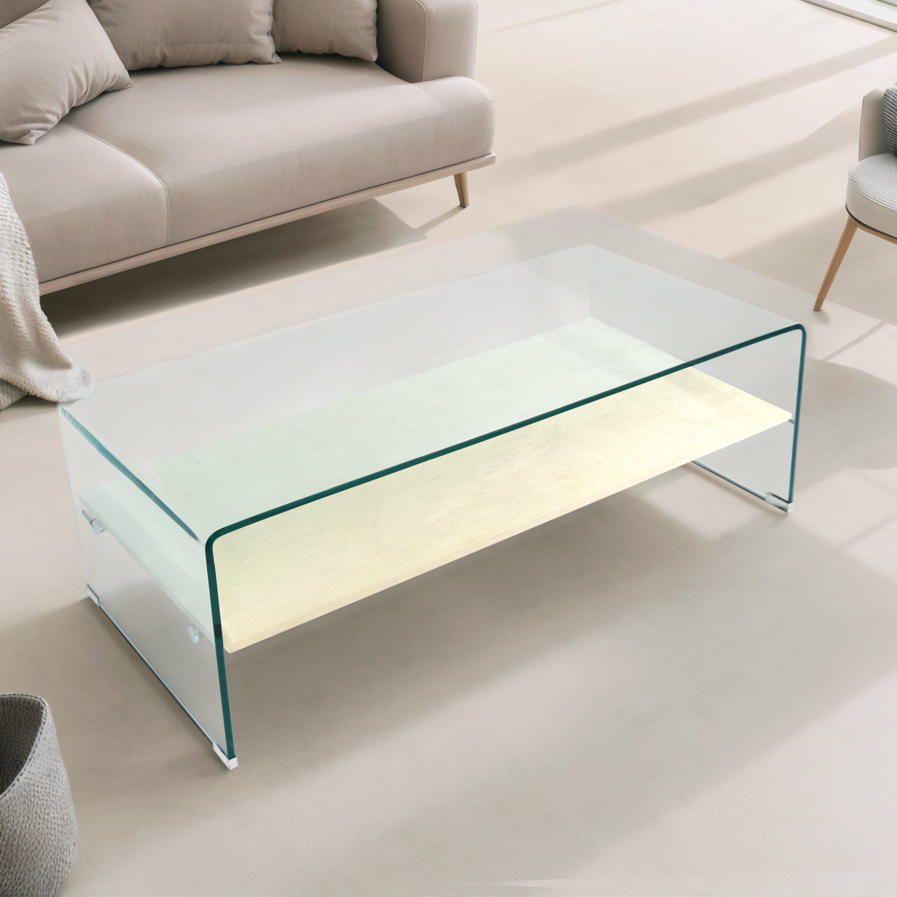 Golden Brilliance - Bent Tempered Glass with Insert Cocktail Table