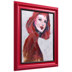"Scarlet Muse" Chromatic Hand Painted Embellished Giclee Portrait Canvas Wall Art with Baroque Frame