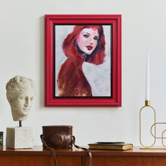 "Scarlet Muse" Chromatic Hand Painted Embellished Giclee Portrait Canvas Wall Art with Baroque Frame