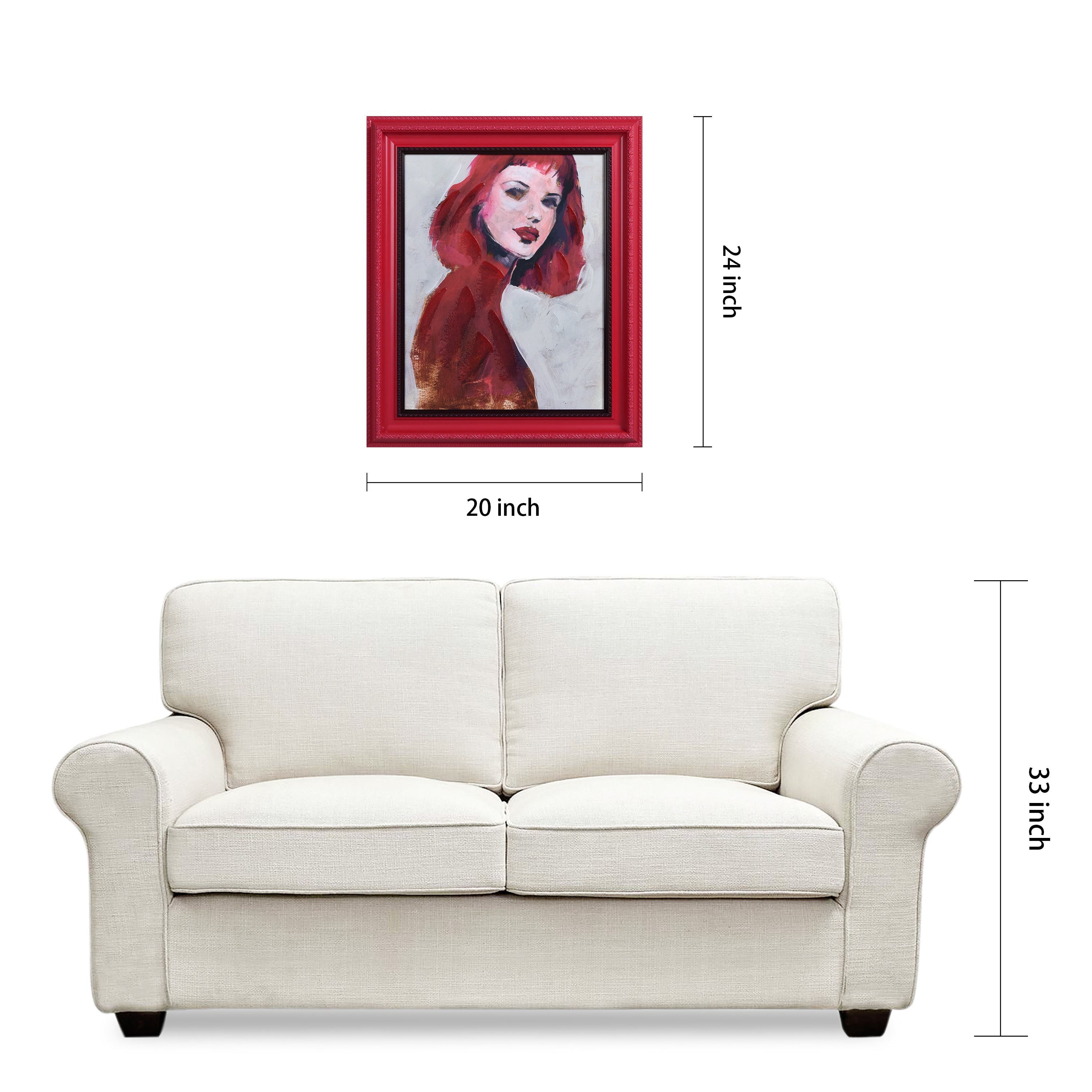 "Scarlet Muse" Chromatic Hand Painted Embellished Giclee Portrait Canvas Wall Art with Baroque Frame