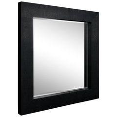 Black on Black Metallic Shagreen Leather Framed Beveled Mirror