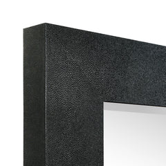 Black on Black Metallic Shagreen Leather Framed Beveled Mirror