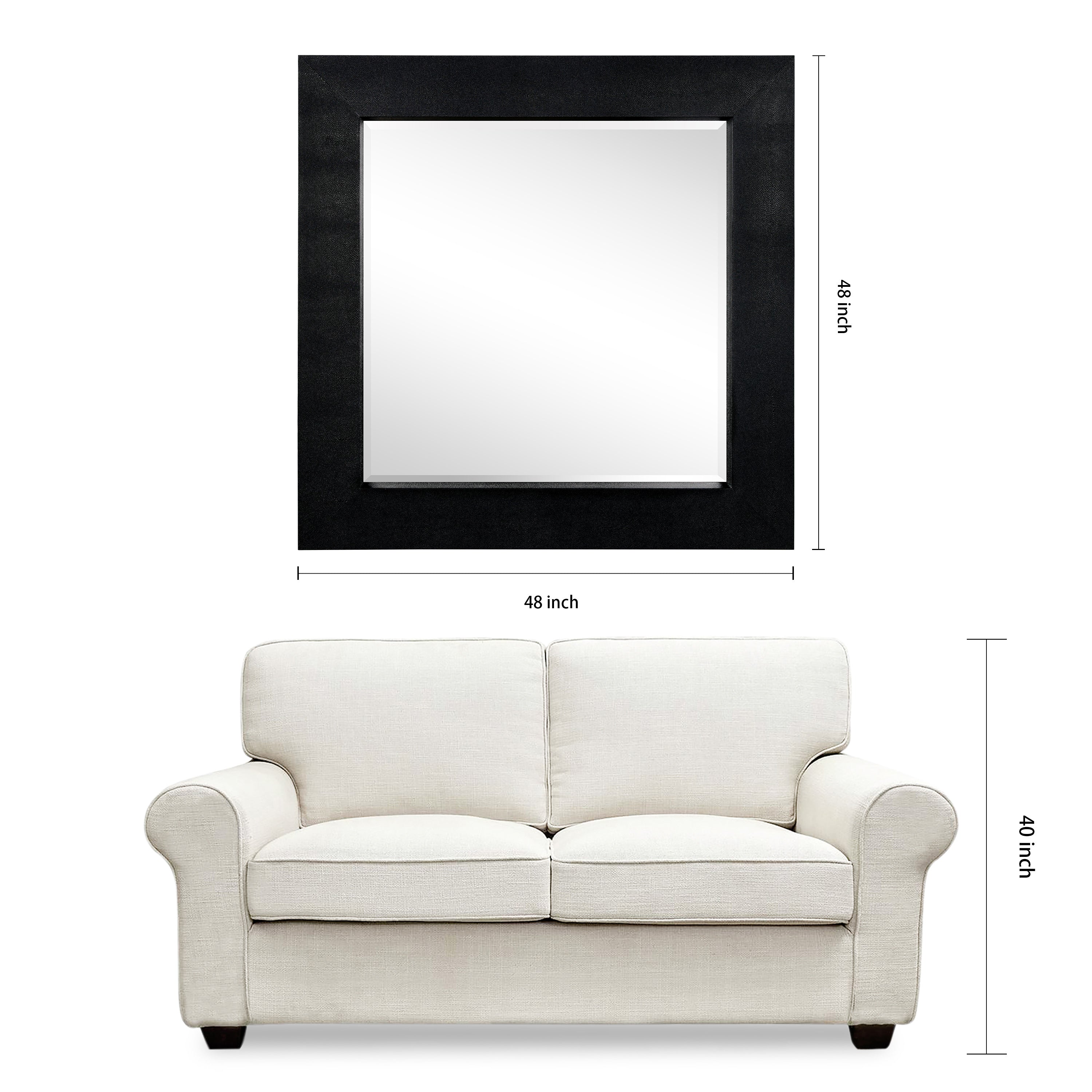 Black on Black Metallic Shagreen Leather Framed Beveled Mirror