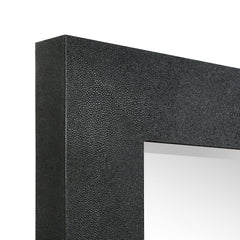 Black on Black Metallic Shagreen Leather Framed Beveled Mirror