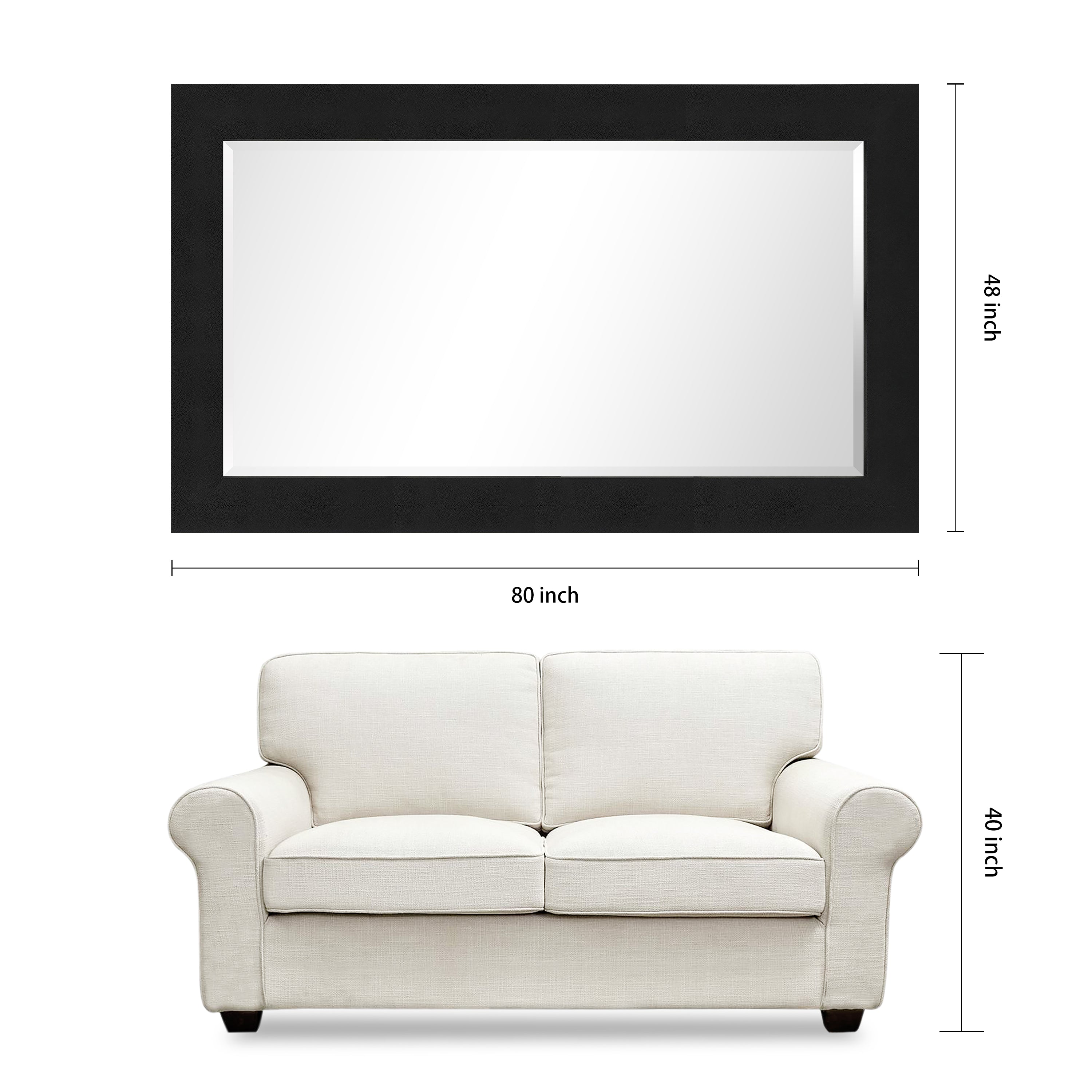 Black on Black Metallic Shagreen Leather Framed Beveled Mirror