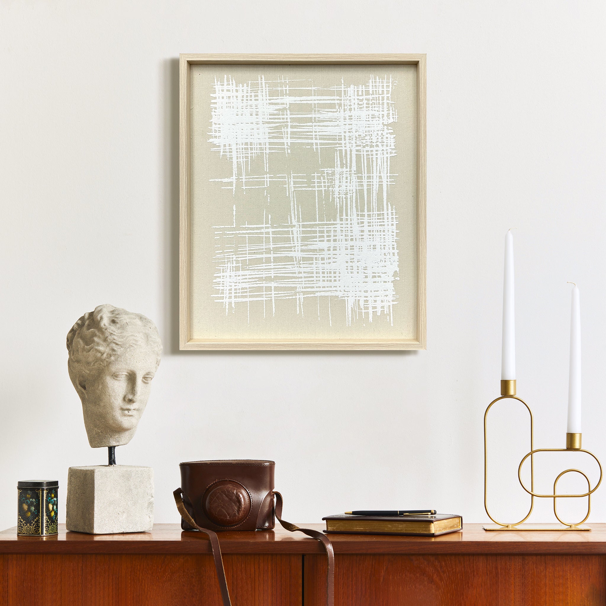 Woven Grid - Raised Puff Print on Framed Linen