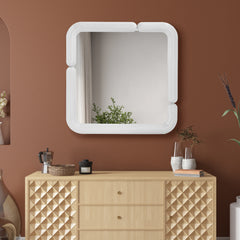 Modern and Curvilinear High Gloss White Lacquer Mirror
