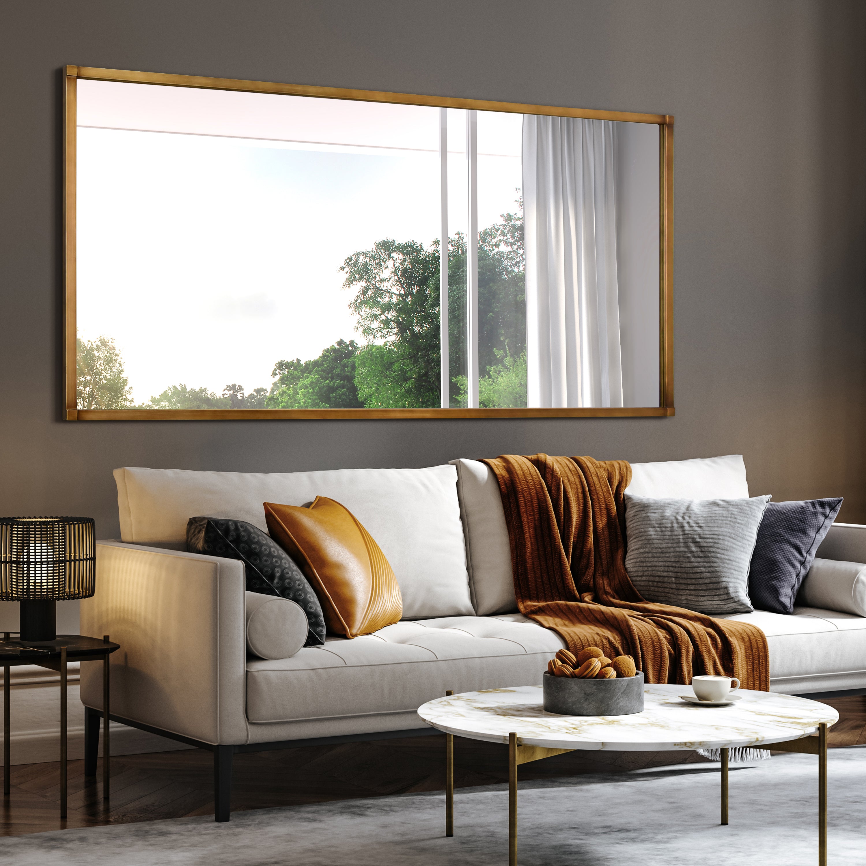 Brushed Gold Metal Framed Rectangular Wall Mirror, 80"x40"