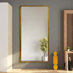 Brushed Gold Metal Framed Rectangular Wall Mirror, 80"x40"