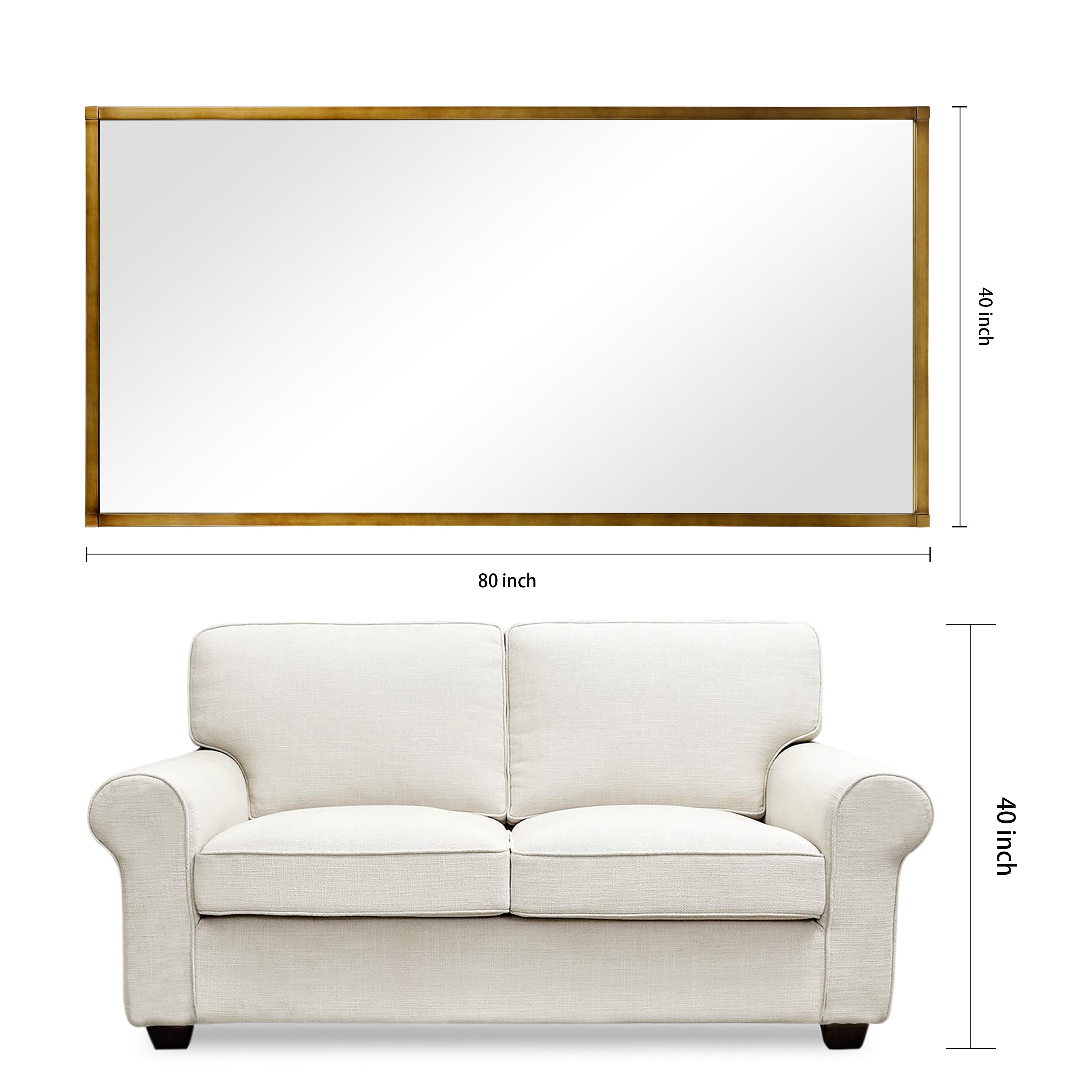 Brushed Gold Metal Framed Rectangular Wall Mirror, 80"x40"