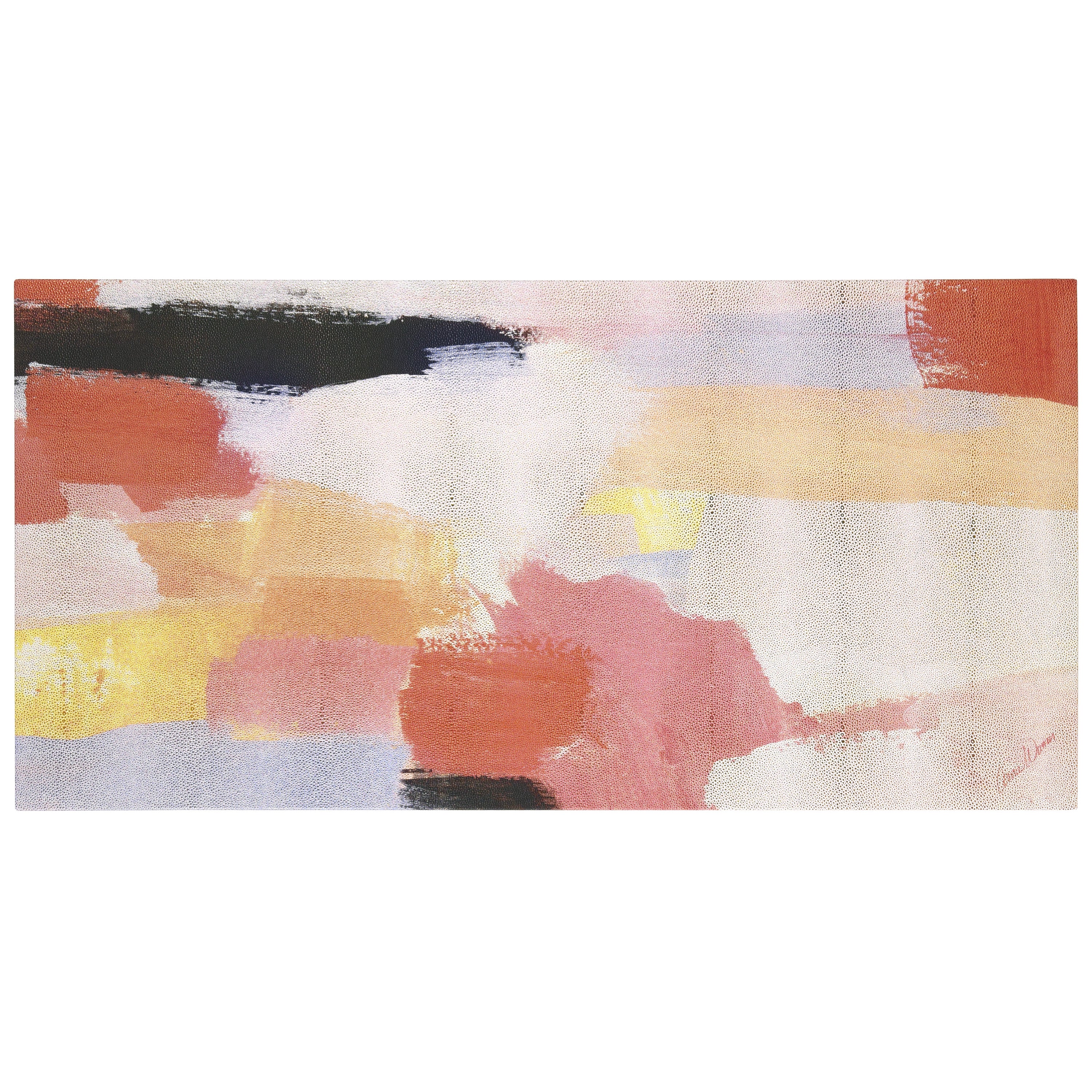 "Vibrant Harmony I" Lively Abstract Rendered on Gold Metallic Shagreen Gallery Wrapped  Wall Art, sized 48"x24"