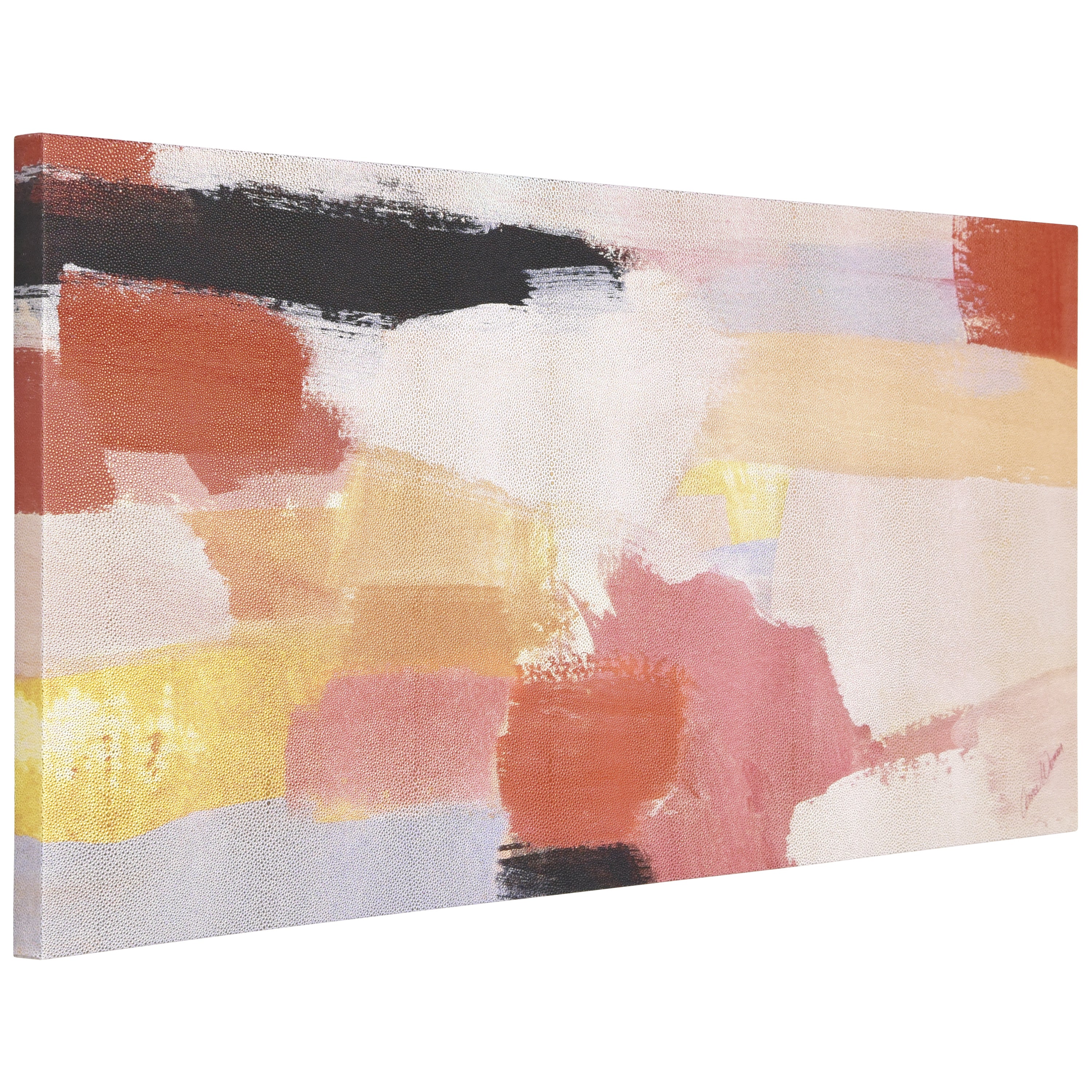 "Vibrant Harmony I" Lively Abstract Rendered on Gold Metallic Shagreen Gallery Wrapped  Wall Art, sized 48"x24"