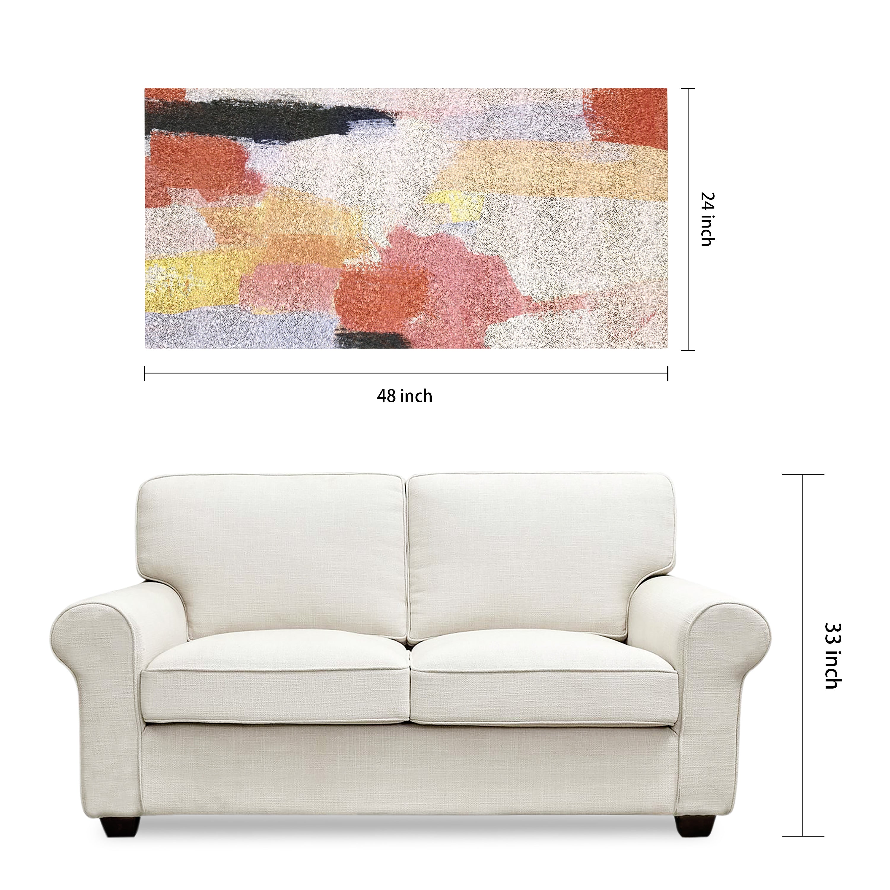 "Vibrant Harmony I" Lively Abstract Rendered on Gold Metallic Shagreen Gallery Wrapped  Wall Art, sized 48"x24"