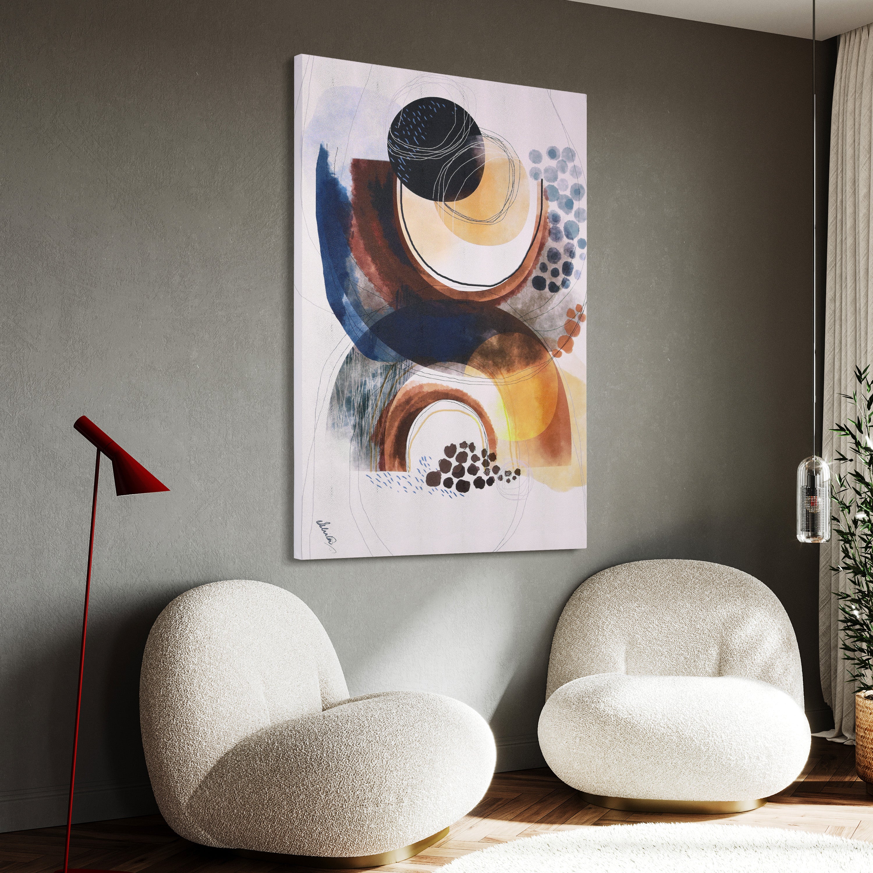 "Colorful Harmony II", Colorful Abstract Rendered on Silver Shagreen Gallery Wrapped Wall Art, sized 60"x40"