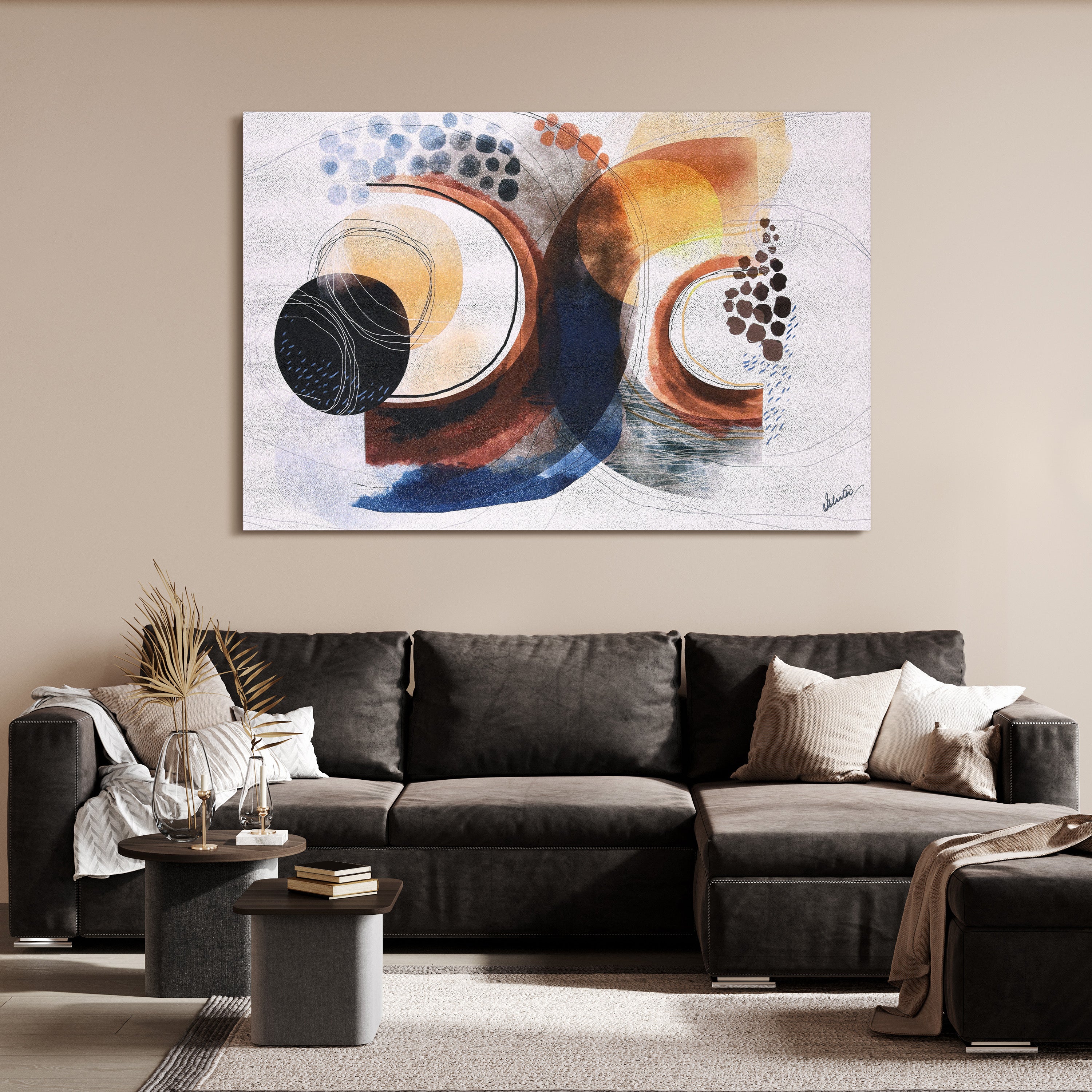 "Colorful Harmony II", Colorful Abstract Rendered on Silver Shagreen Gallery Wrapped Wall Art, sized 60"x40"