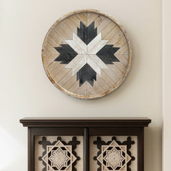 Northern Compass - Handcrafted Round Wood Wall Art with Intricate Geometric Patterns and Natural Textures