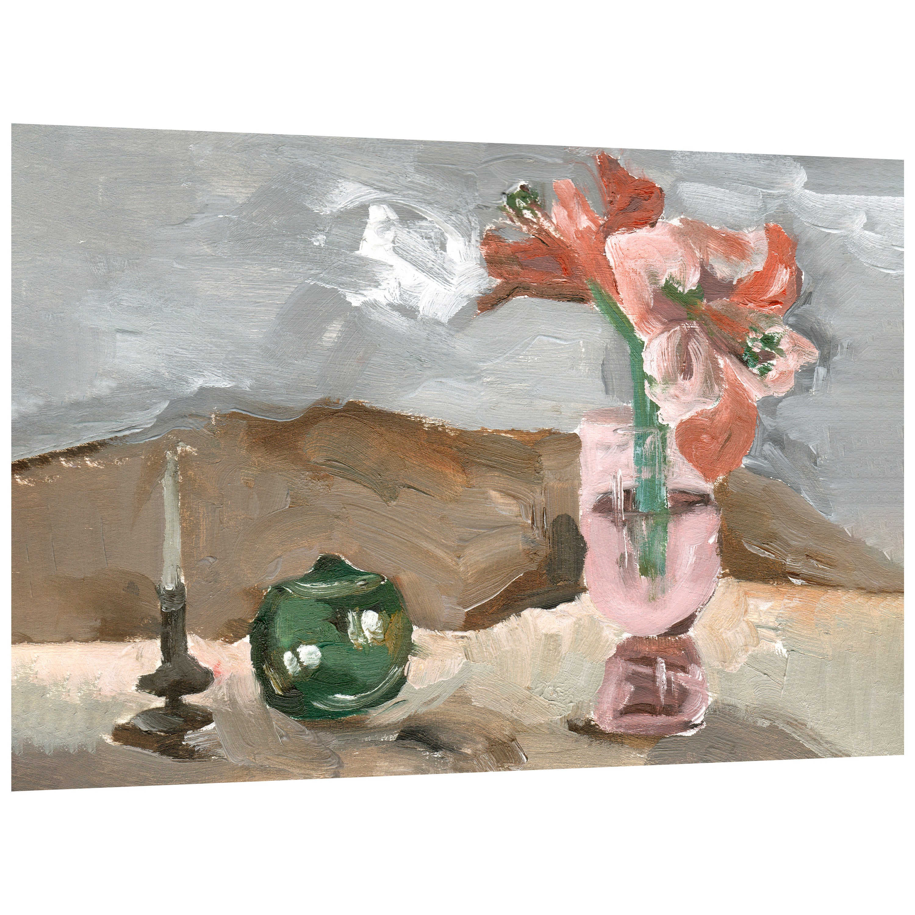 "Rustic Still Life II" Vase&Flower Frameless Freefloating Reverse Printed Tempered Art Glass Wall Art