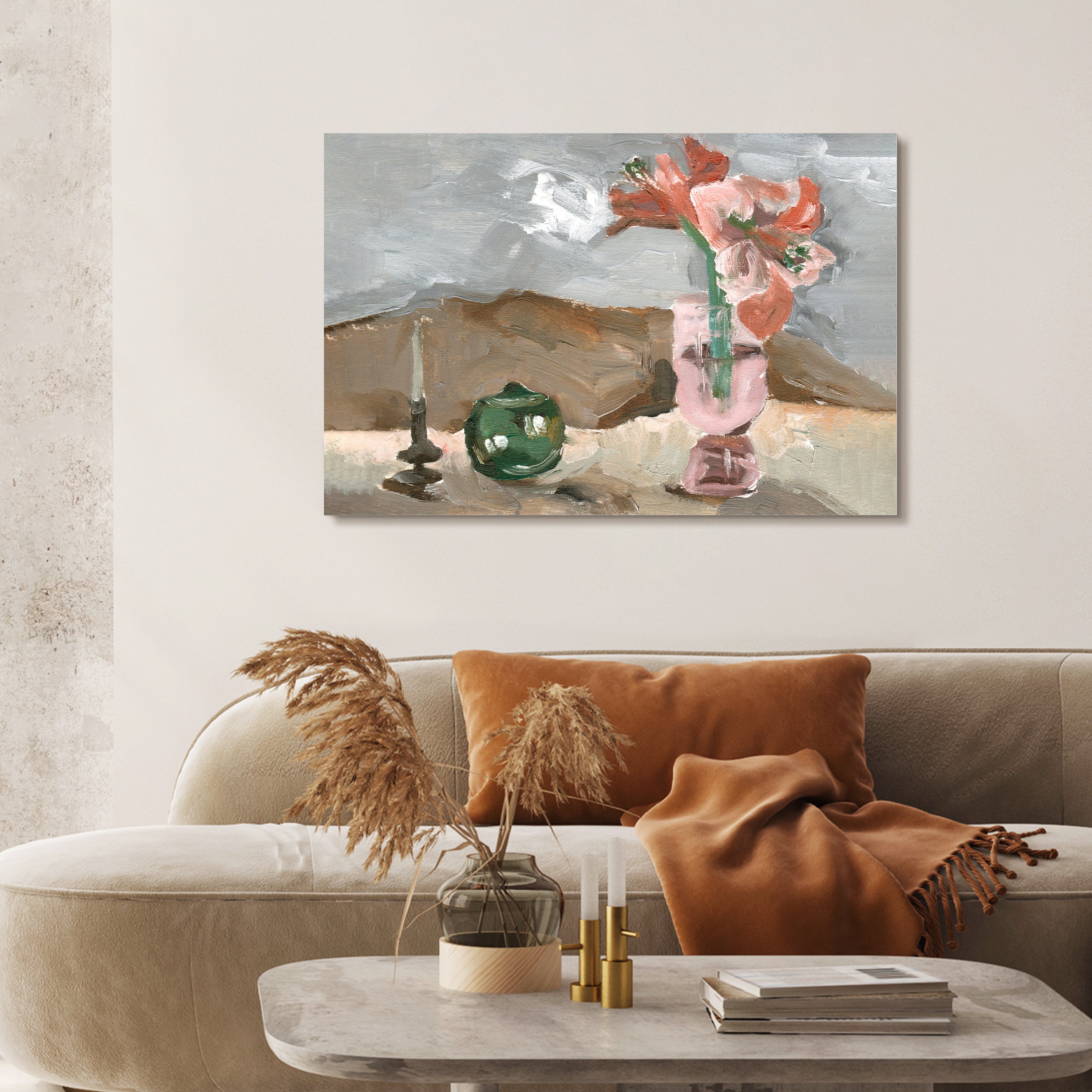 "Rustic Still Life II" Vase&Flower Frameless Freefloating Reverse Printed Tempered Art Glass Wall Art